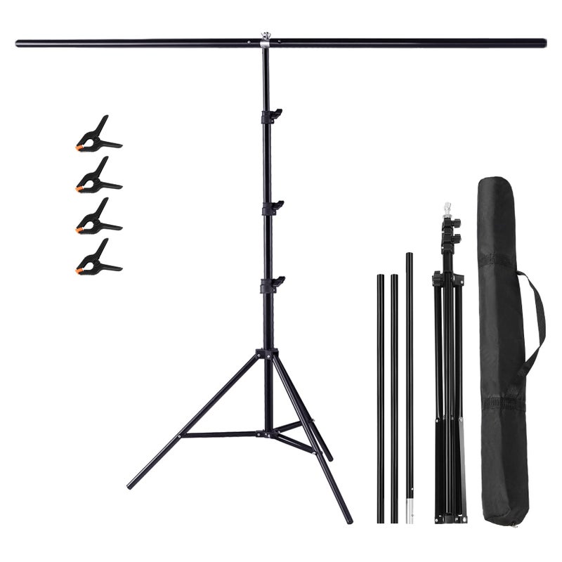 Meking T-Shape Photo Backdrop Stand, 8.56 x 6.56ft PVC Background Photography Support Stand System Kit with Carrying Bag & 4 Spring Clamps - Image 1